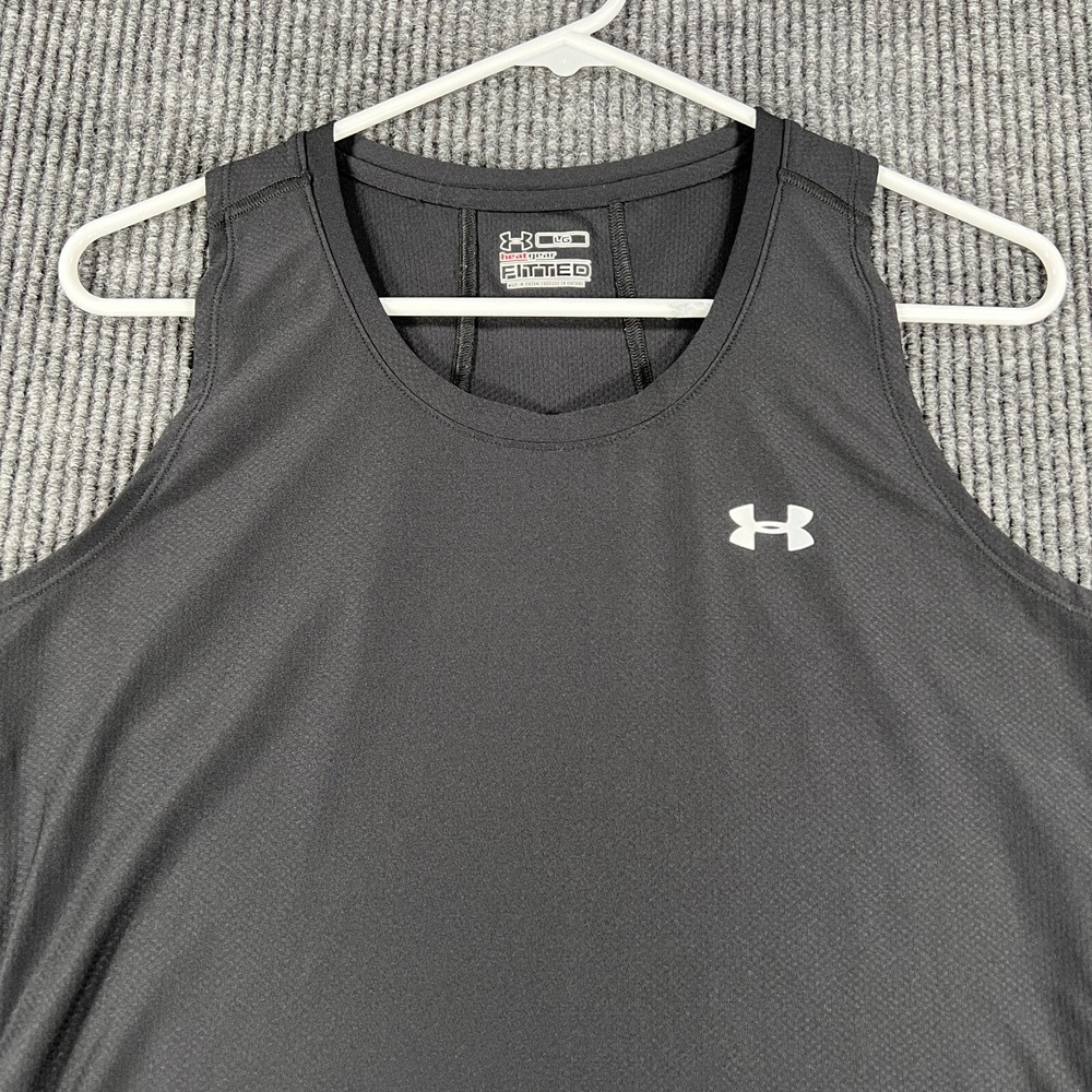 Under Armour Tank Top Shirt Womens Large Black Fitted Heat Gear Training Workout
